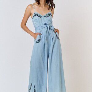 Blue Embroidered Jumpsuit
